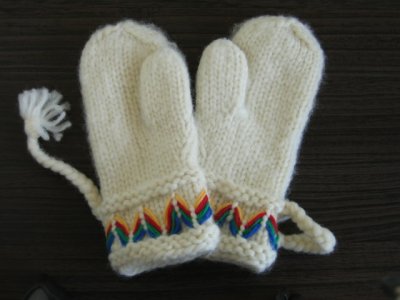 画像1: 北欧手編み/ミトン手袋　ホワイト　