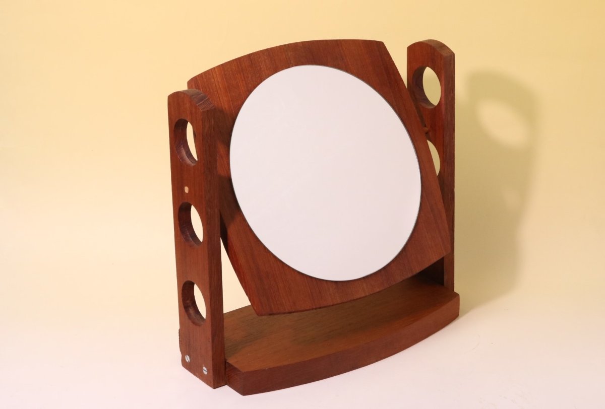 画像2: 北欧ヴィンテージ/卓上チークミラー (2)