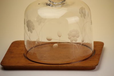 画像1: 北欧　ガラスドーム（花柄）/チークトレイ付き