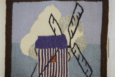 画像1: 北欧織物　フレミッシュ織　紫の風車