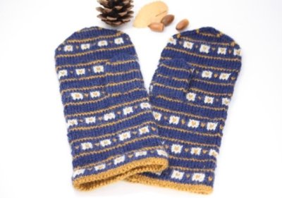 画像2: 北欧手編みのミトン手袋　　伝統柄　Bw