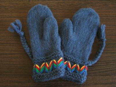 画像1: 北欧手編み/ミトン手袋　ブルー　