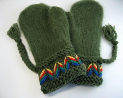 画像1: 北欧手編み/ミトン手袋n-6