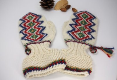 画像1: 北欧手編みのミトン手袋　　