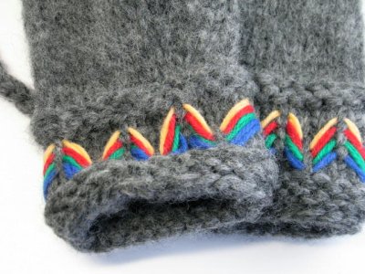 画像2: 北欧手編みのミトン手袋ダークグレー