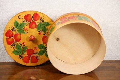 画像2: 北欧木箱　木製小物入れ　（花柄丸）