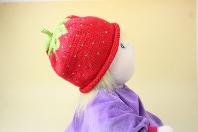 画像1: スウェーデン/ベビー イチゴのニット帽 ピンク