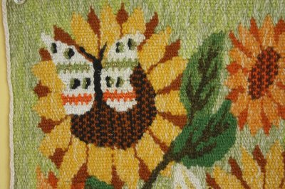 画像1: 北欧織物　フレミッシュ織/蝶とヒマワリ
